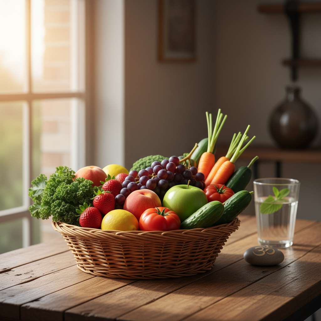 Кошница с пресни органични плодове и зеленчуци